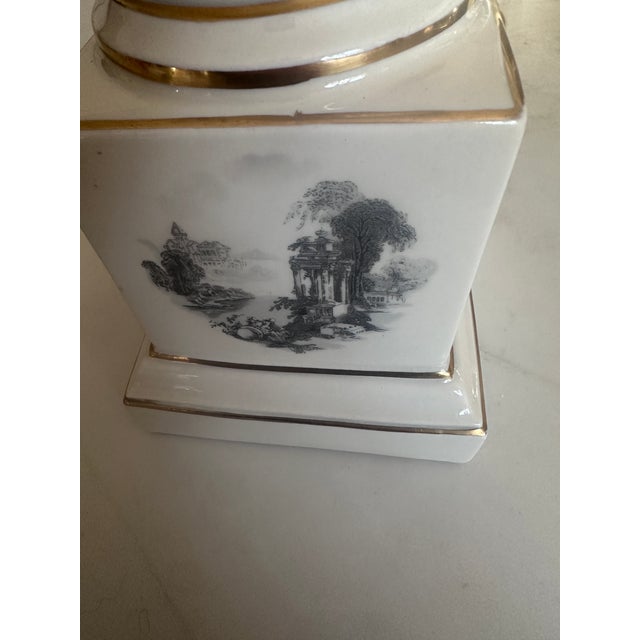 Vintage Black and Ivory Transferware Table Lamp Attributed to Stiffel For Sale In Richmond - Image 6 of 8
