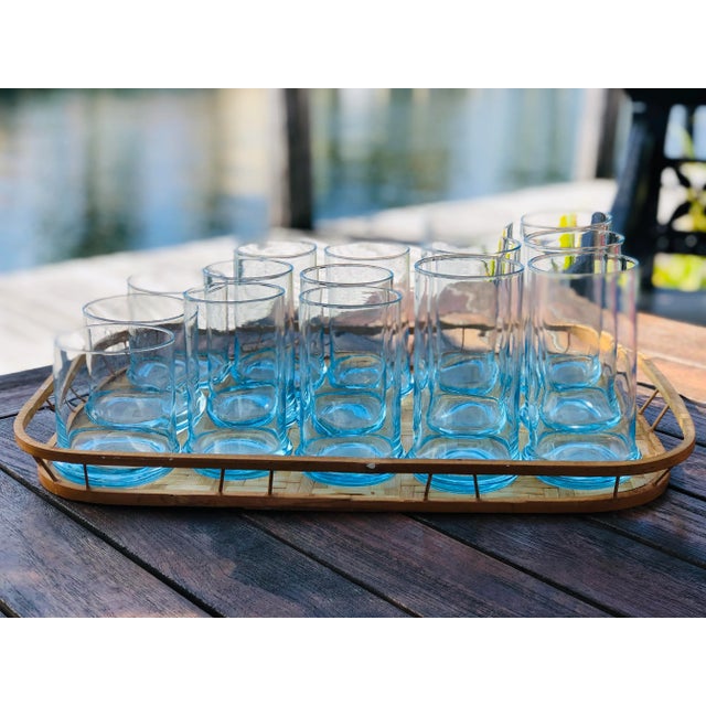 Mid-Century Modern Hollywood Regency Blue Glasses Set- 15 Pieces For Sale - Image 3 of 12