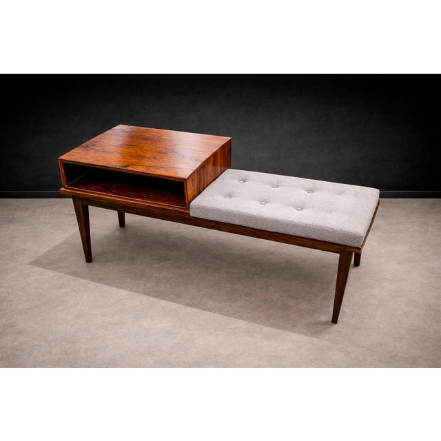 Wood Side Table With Bench & Storage in Rosewood, Unknown, 1960s For Sale - Image 7 of 8