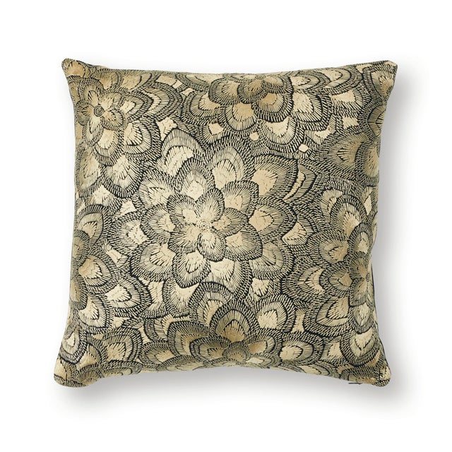 Early 21st Century Schumacher Lotus Embroidery Pillow in Gold For Sale - Image 5 of 5