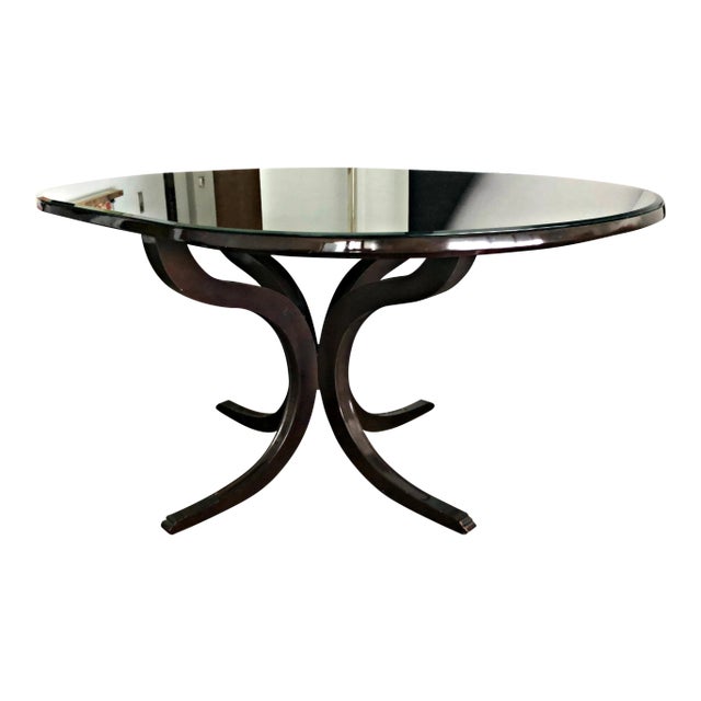 Oval Wood Mahogany Color W/Glass Top Table For Sale