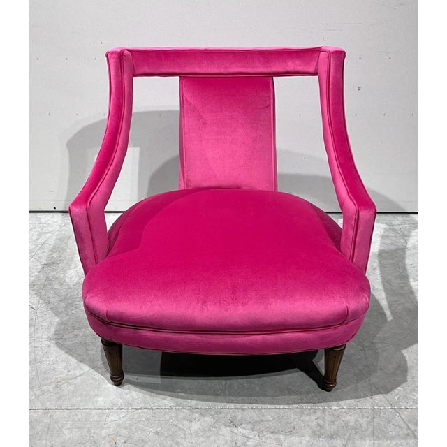 Hollywood Regency Pair of Chairs Open Arm Lounge Chairs by Silver Craft Furniture Company Gaston Y Daniela Pink Velvet For Sale - Image 3 of 12
