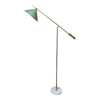 Mid 20th Century Italian Adjustable Brass Floor Lamp With Stone Base For Sale