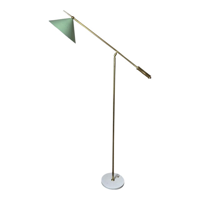 Mid 20th Century Italian Adjustable Brass Floor Lamp With Stone Base For Sale