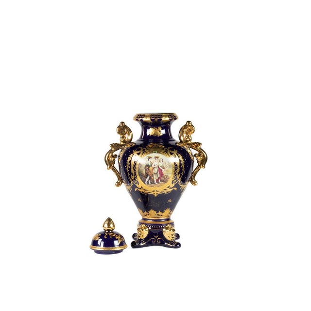 Gilt and Indigo Blue Porcelain Amphora Vase, 20th Century For Sale - Image 5 of 12