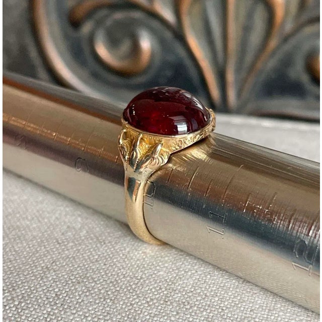 Mid 19th Century Victorian Large Gold Cabochon Garnet Ring Size 10 For Sale - Image 9 of 9