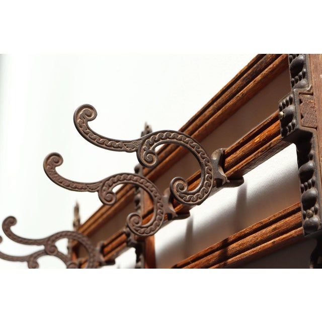 Antique Victorian Style Oak and Cast Iron Coat Rack For Sale - Image 10 of 17