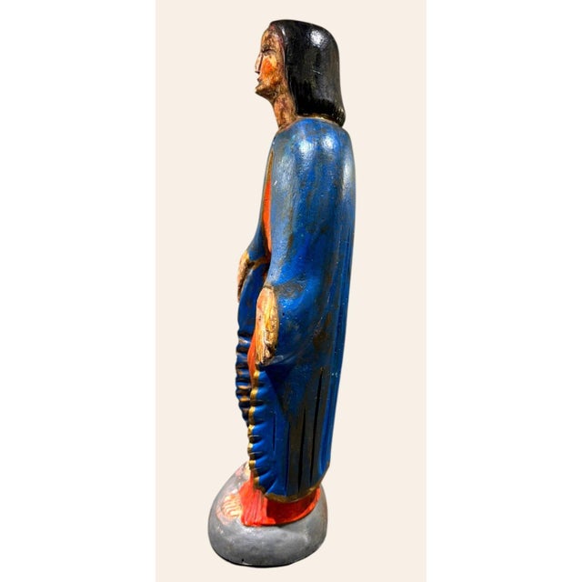 Vintage Hand Carved Wood Jesus Christ Statue Polychrome Folk Art 16.5" For Sale - Image 10 of 10