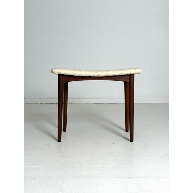 Vintage Danish Teak Stool with Sheepskin, 1960s A beautifully crafted Danish vintage stool featuring a solid teak frame...