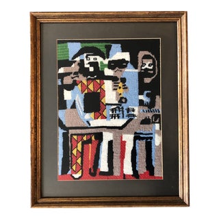 Vintage Hand Done Picasso Needlepoint “Musicians” Mid Century Modern 1960’s Framed For Sale