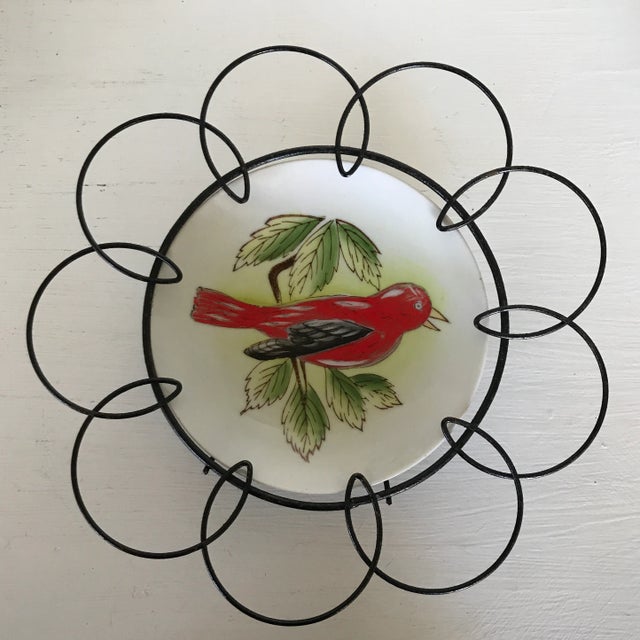Beautifully hand painted birds on porcelain saucers with a flower design wire frame ready to hang. Although they are not...