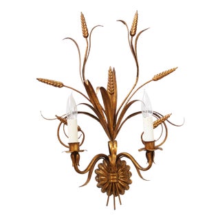 Large Florentine Regency Wall Lamp with Ears of Wheat by Hans Kögl, 1970s For Sale