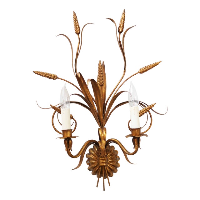 Large Florentine Regency Wall Lamp with Ears of Wheat by Hans Kögl, 1970s For Sale