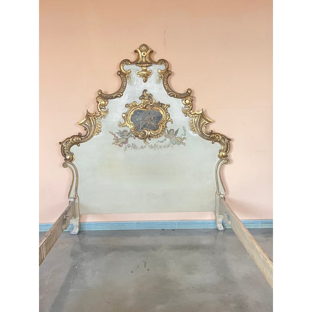 1900 - 1909 20th French Antique White and Giltwood Queen Bed With Original Painting For Sale - Image 5 of 12