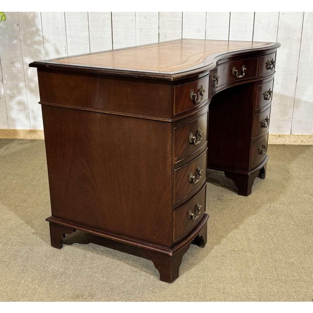 English Mahogany Desk with Drawers and Leather Top, 1950s For Sale - Image 6 of 16