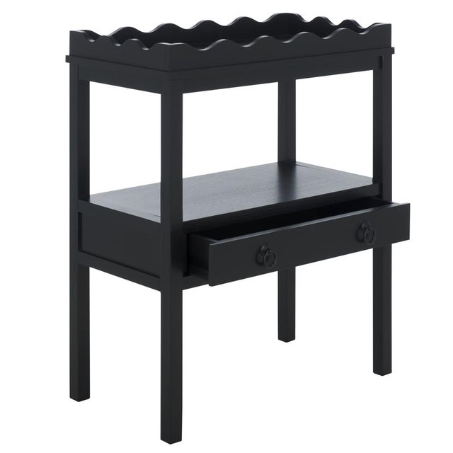 Wood Darlyn Scalloped Rectangle Accent Table in Matte Black For Sale - Image 7 of 9