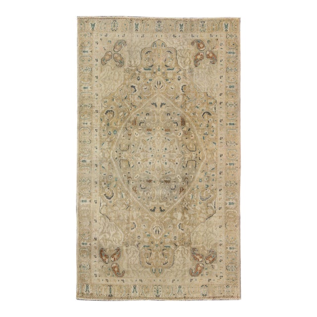 Very Fine Turkish Sivas Rug With Classic Design in Neutrals, Camel and Green 5'8 X 9'6 For Sale