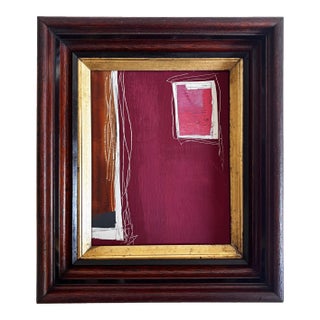 "Velvet Desire" Red Abstract Art in Antique Frame, Red Abstract Painting by JTS For Sale