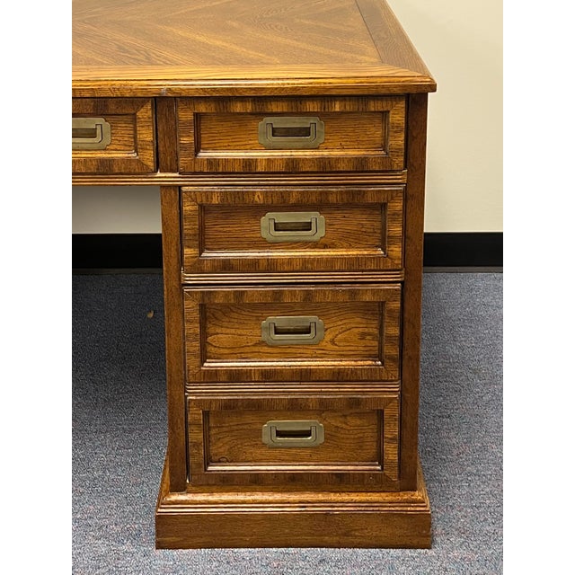 1960s Vintage Campaign Style Double Pedestal 7 Drawer Desk For Sale - Image 5 of 11
