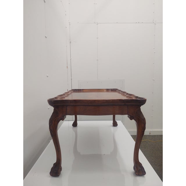 1980s Grand Rapids Walnut Shell Carved Claw Foot Coffee Table For Sale - Image 5 of 12