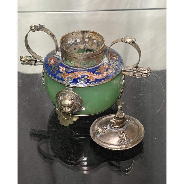 Chinese 19th Century Chinese Silver, Jade & Cloisonne Censer For Sale - Image 3 of 11