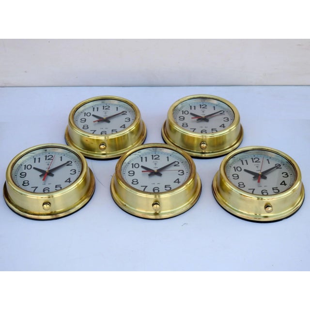 Nautical Set of 5 Vintage Maritime Navigation Brass World Clock " Polaris " Marine Ship For Sale - Image 3 of 6