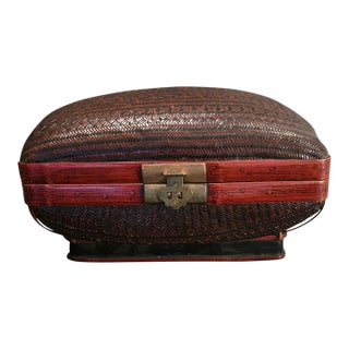 Late 20th Century Rattan and Bamboo Pillow Basket With Decorative Design For Sale