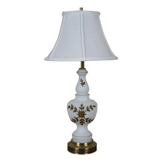 Mid 20th Century Carl Falkenstein Hollywood Regency Frosted Glass Bronze Floral Table Lamp For Sale