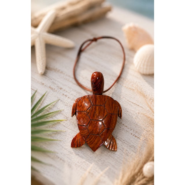 Auburn Hand-Carved Wood Honu Sea Turtle Hanging Ornament, Hawaiian-Style Coastal Decor For Sale - Image 8 of 10