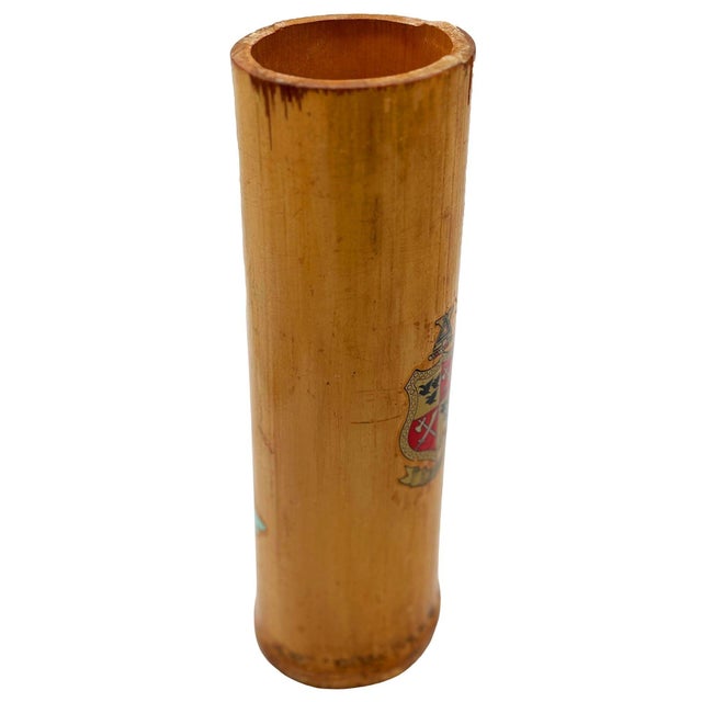 1930s 1930 Art Deco Pink Flamingo Delta Chi Leges Fraternity Bamboo Vase For Sale - Image 5 of 8