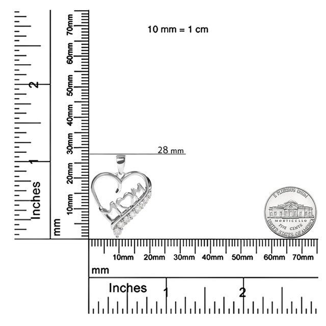 .925 Sterling Silver 1/4 Cttw Diamond "Mom" and Open Heart 18" Pendant Necklace (I-J Color, I2-I3 Clarity) For Sale In New York - Image 6 of 6