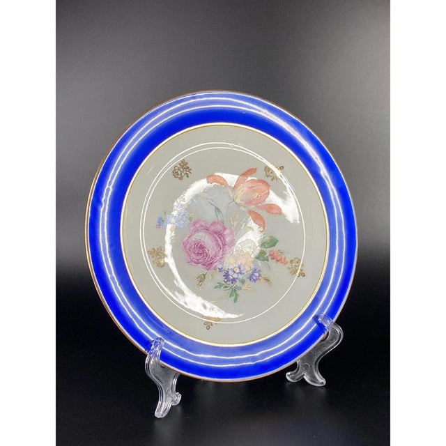 Mid-Century Porcelain Collection Plate with Blue Rim and Flowers from Limoges, France For Sale - Image 6 of 9