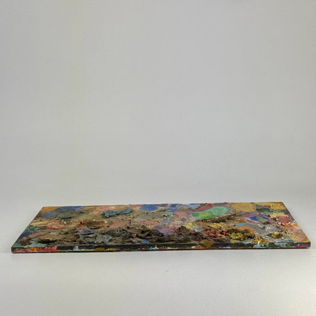 Red Vintage Double Sided Glass Artist's Painting Palette With Multicolored Old Oil Paint For Sale - Image 8 of 11