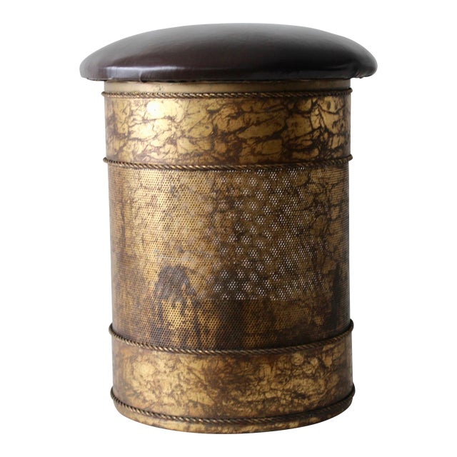 Mid Century Italian Gilded Stool With Storage Rope Detail For Sale