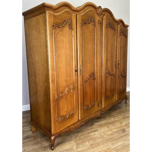Vintage French Louis XVI Style Carved 4-Door Armoire For Sale - Image 10 of 15