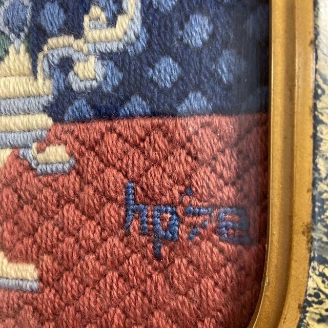 Vintage 1978 Handmade Crewel Embroidery Floral Bubble Glass Framed Wall For Sale - Image 4 of 6