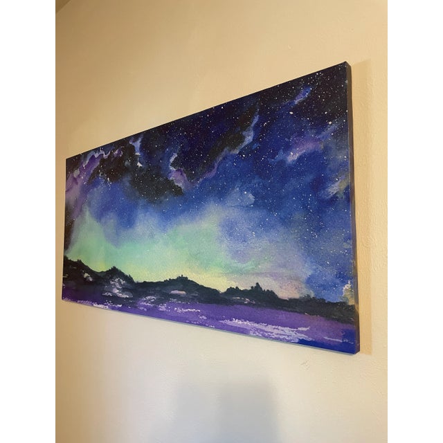 Contemporary "Iceland's Galaxy" Contemporary Watercolor Painting by Judy M Strickland, Stretched Canvas For Sale - Image 3 of 3