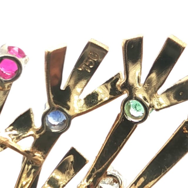 Contemporary Mid 20th Century Diamond Multicolor Gems 18k Yellow Gold Large Floral Bouquet Brooch Pin For Sale - Image 3 of 11