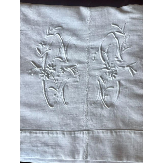 Antique French Cotton Linen Sheet, Cs Floral Monogram, Circa 1900 For Sale In Philadelphia - Image 6 of 11