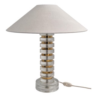 Mid-Century Modern Scandinavian Table Lamp with Orrefors Glass and Brass from Carl Fagerlund, 1960s For Sale