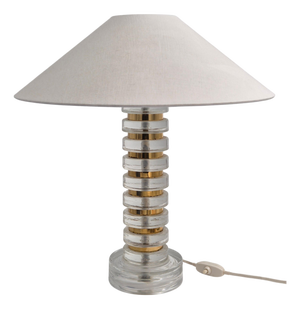 Mid-Century Modern Scandinavian Table Lamp with Orrefors Glass and Brass from Carl Fagerlund, 1960s