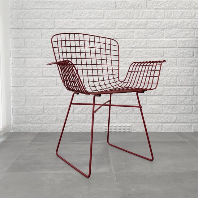 Metal Mid-Century Modern Red Painted Steel Wire Chair, Sweden, 1960s For Sale - Image 7 of 12