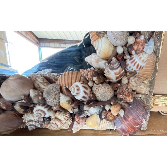 Tan Vintage Coastal Seashell Wall Mirror – Handcrafted Shell Art For Sale - Image 8 of 10