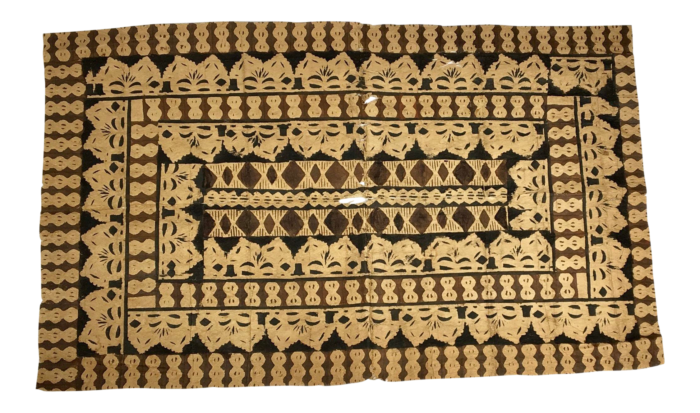 Vintage New Guinea Large Wall Hanging Block Print Tapa Cloth