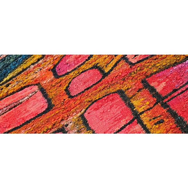 Vintage Mid-Century Tapestry, Handwoven Wool, Folkloric Rider Design, 40" X 86" For Sale - Image 11 of 15