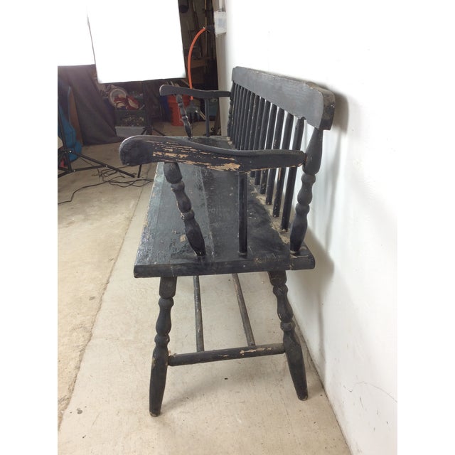 Antique Black Painted Deacons Bench For Sale - Image 10 of 18