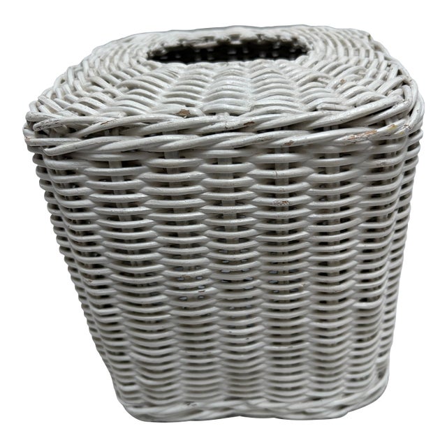 Vintage White Wicker Tissue Box Cover For Sale