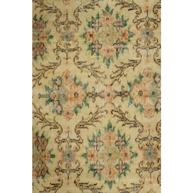 Traditional Vintage Zeki Müren Rug in Golden-Beige With Floral Patterns | Rug & Kilim For Sale - Image 3 of 7