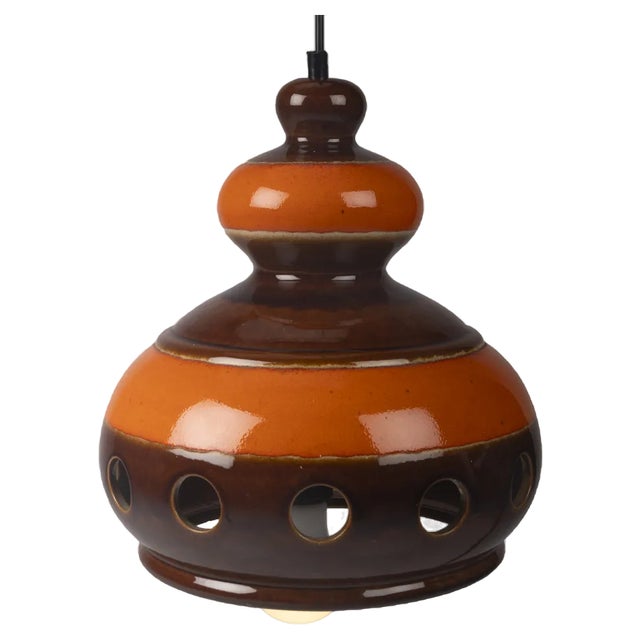 Orange and Brown Ceramic Pendant Lamp For Sale