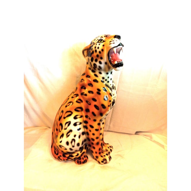 1990s Large Glass/Ceramic Sculpture of African Leopard For Sale - Image 10 of 12
